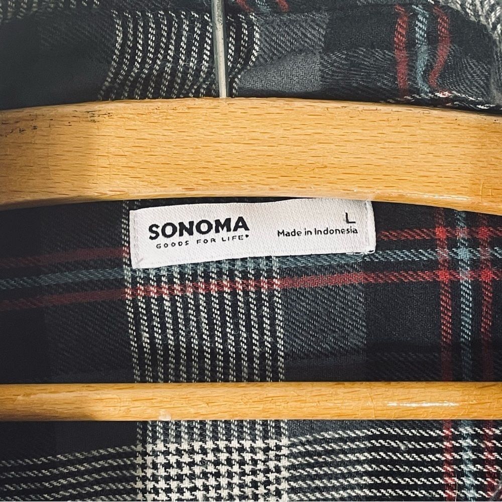 Sonoma The Super Flannel Black, Red, White & Blue Cotton Shirt Size L NWT - Picture 8 of 9